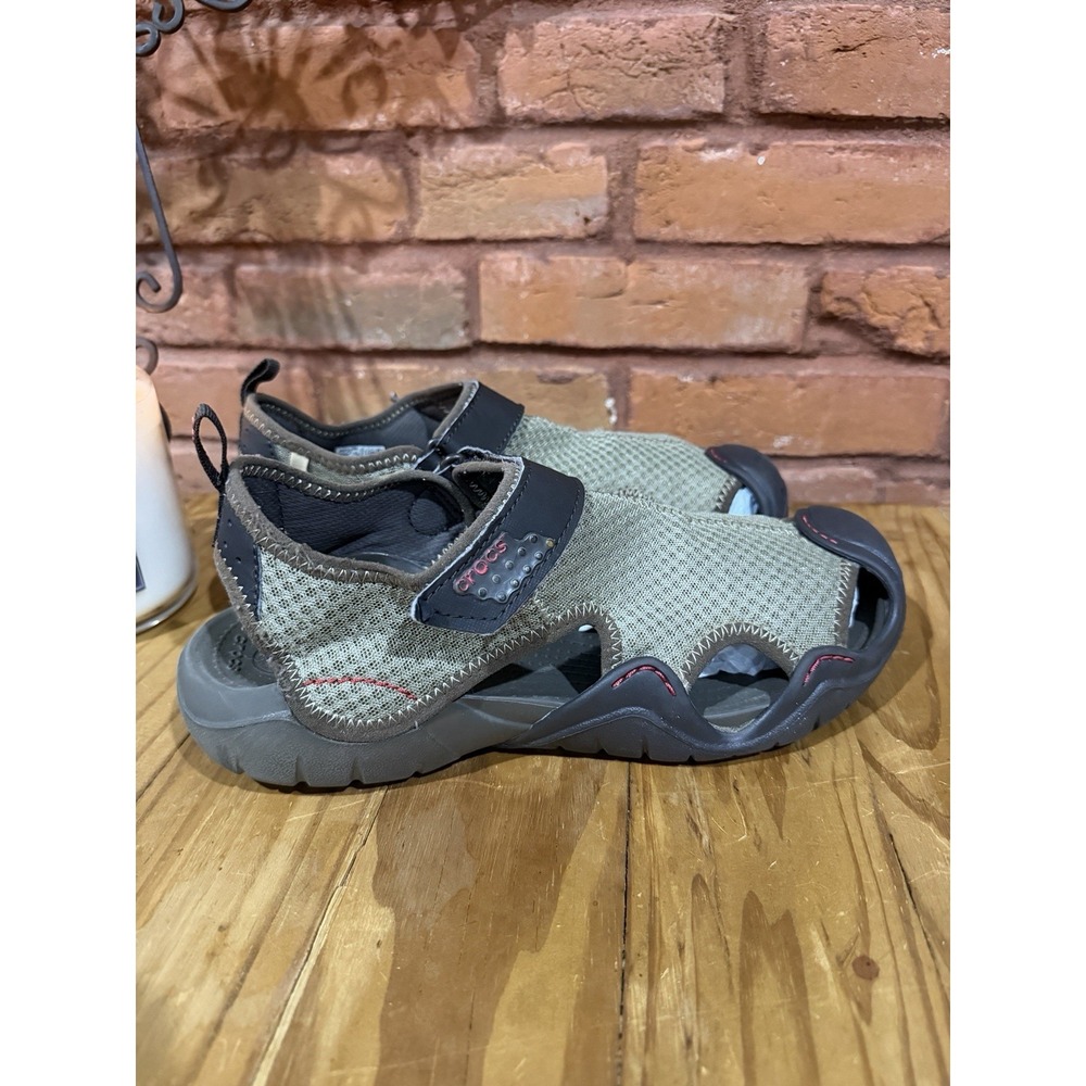 Crocs Swiftwater Sandals Men 10M Shoes Brown Mesh Leather Water Sport Comfort